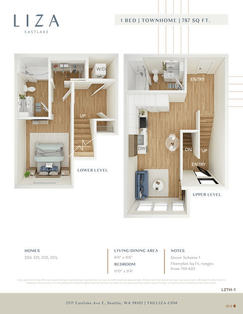 Liza Apartment 3D floor plan - 1x2 787 sqft